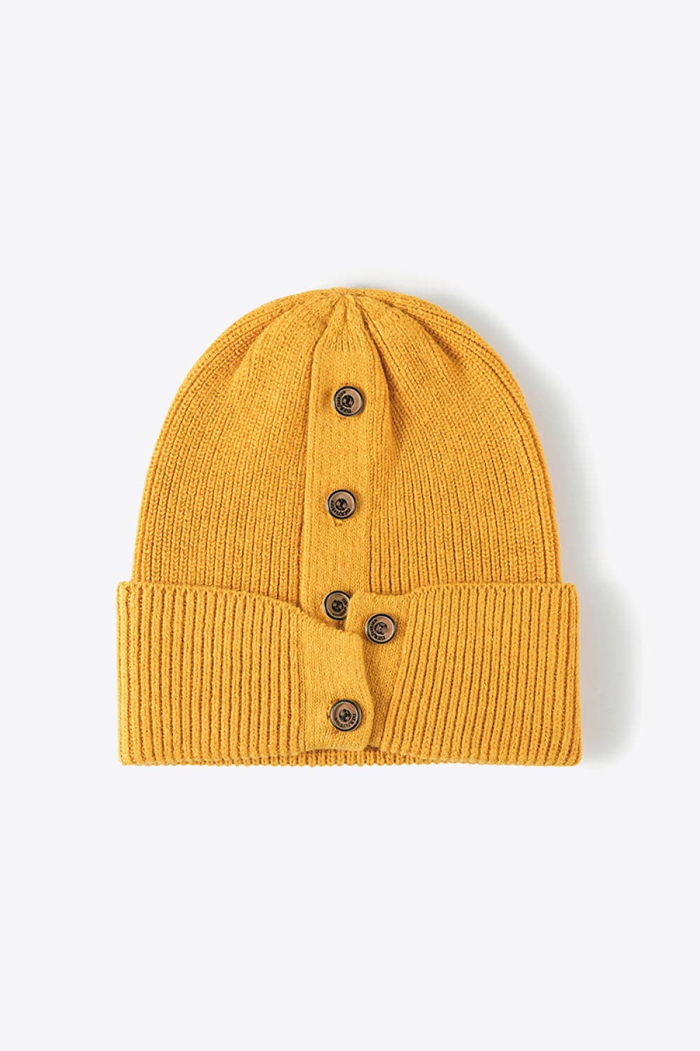 Button Detail Rib-Knit Cuff Beanie.