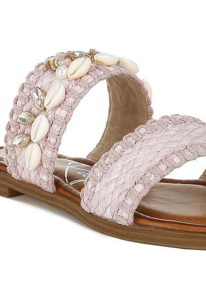 Raffia sandals with shell embellishments