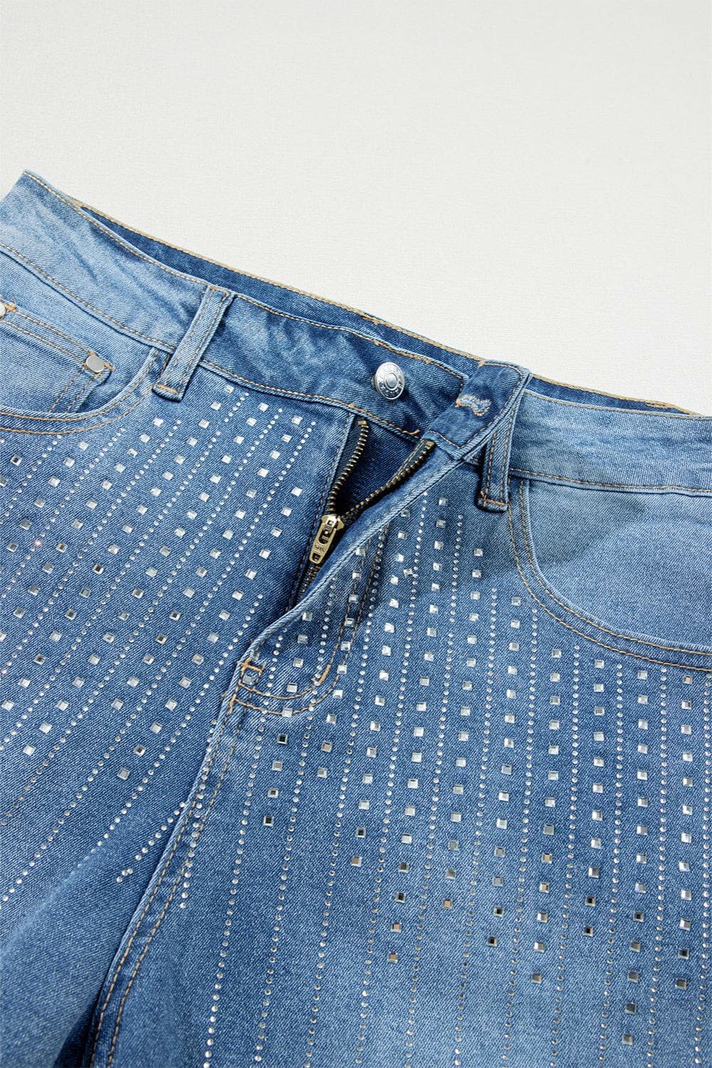 Rhinestone High Waist Denim Shorts.