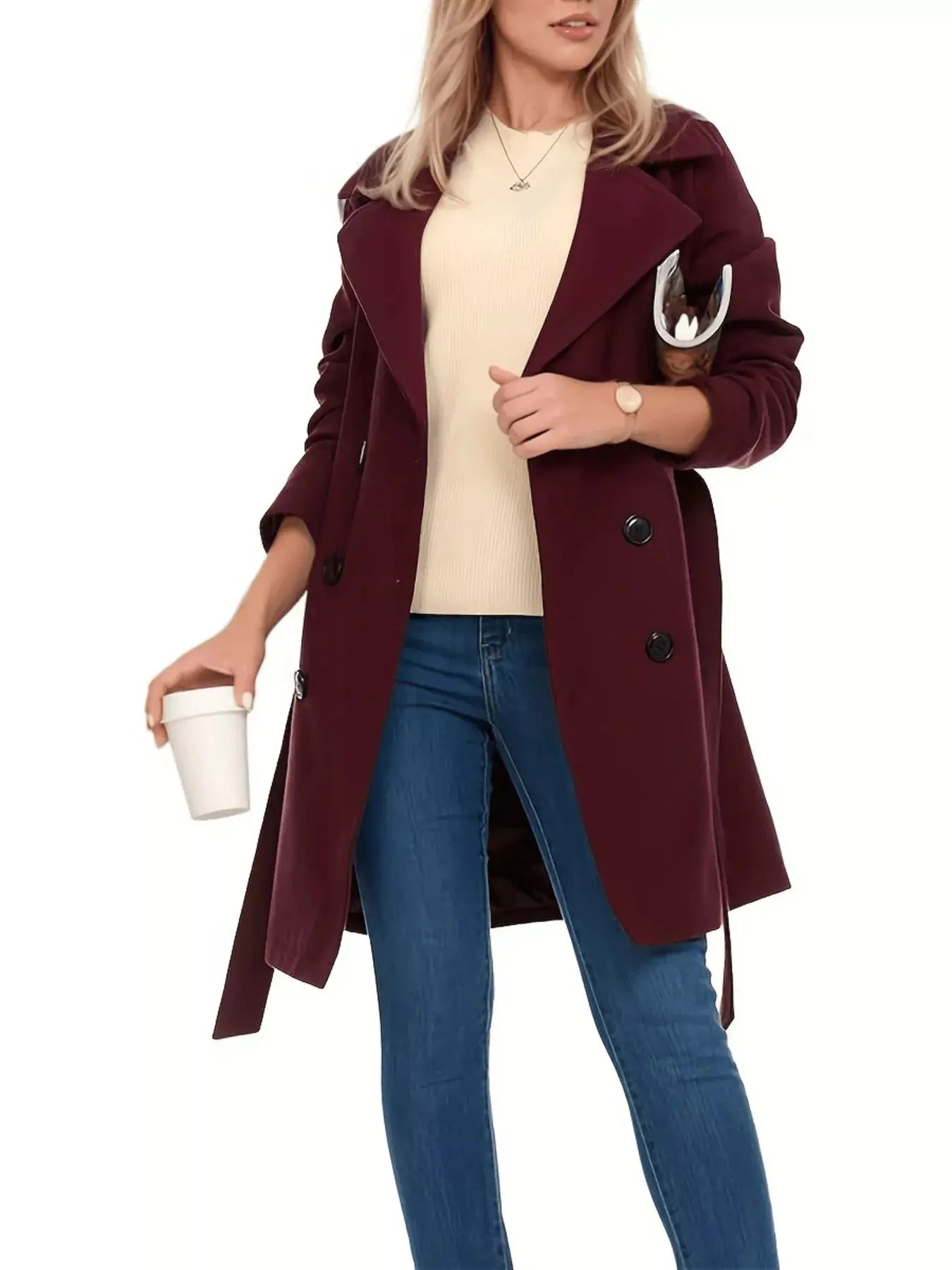 Double Breasted Long Sleeve Coat Simply Love
