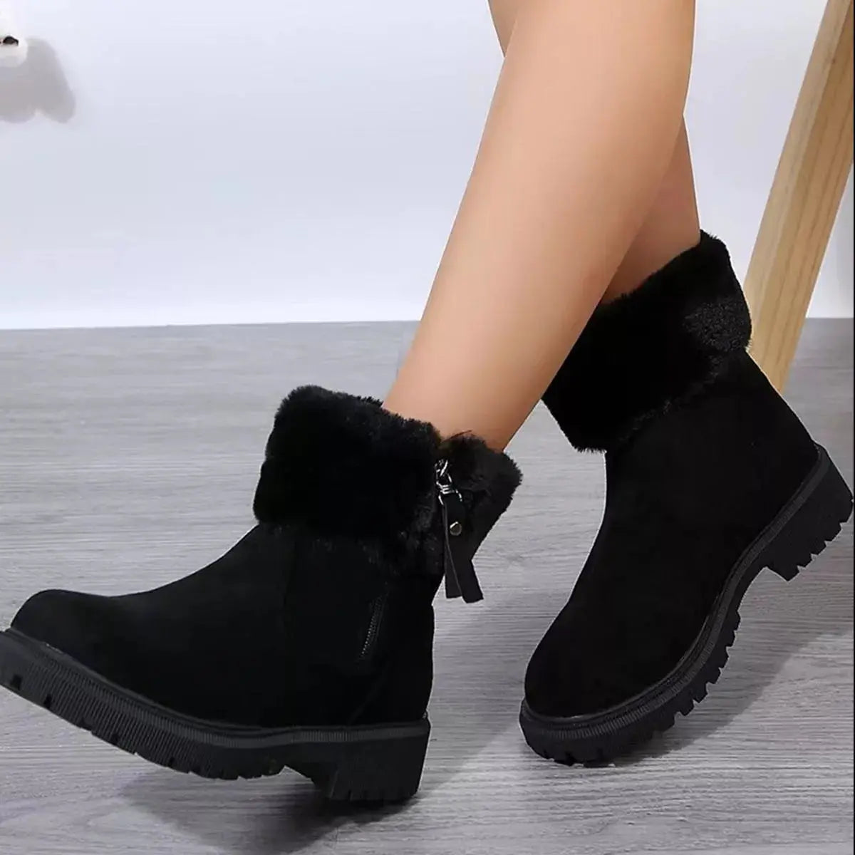 Side Zipper Fuzzy Boots Simply Love