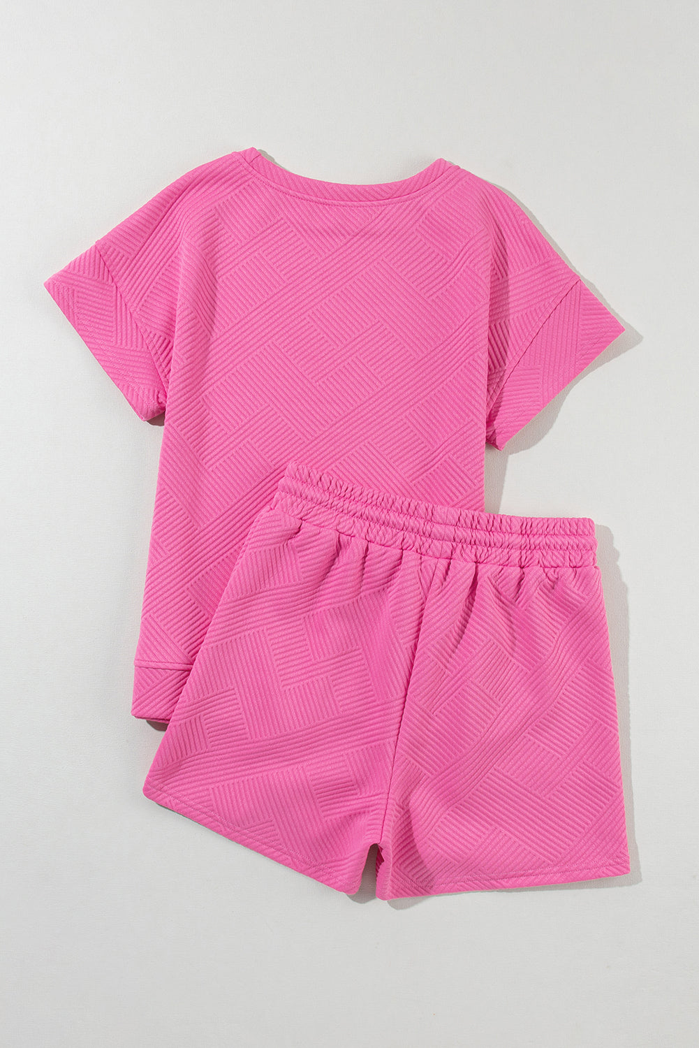 Strawberry pink textured drawstring shorts and top set