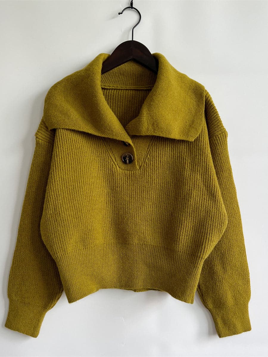 Statement Collar Half Button Sweater.