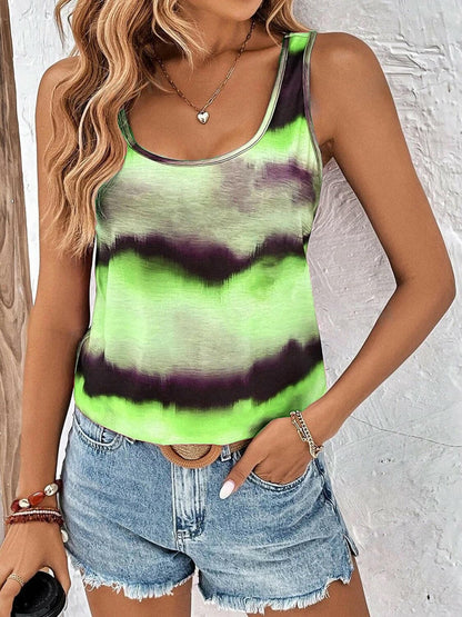 Tie-Dye Scoop Neck Wide Strap Tank.