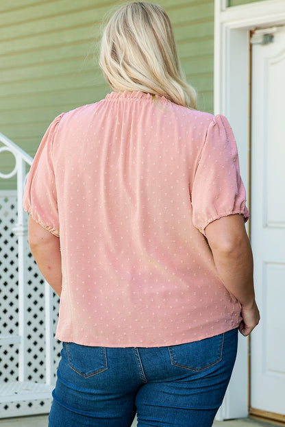 Chic pink plus size dot puff sleeve top