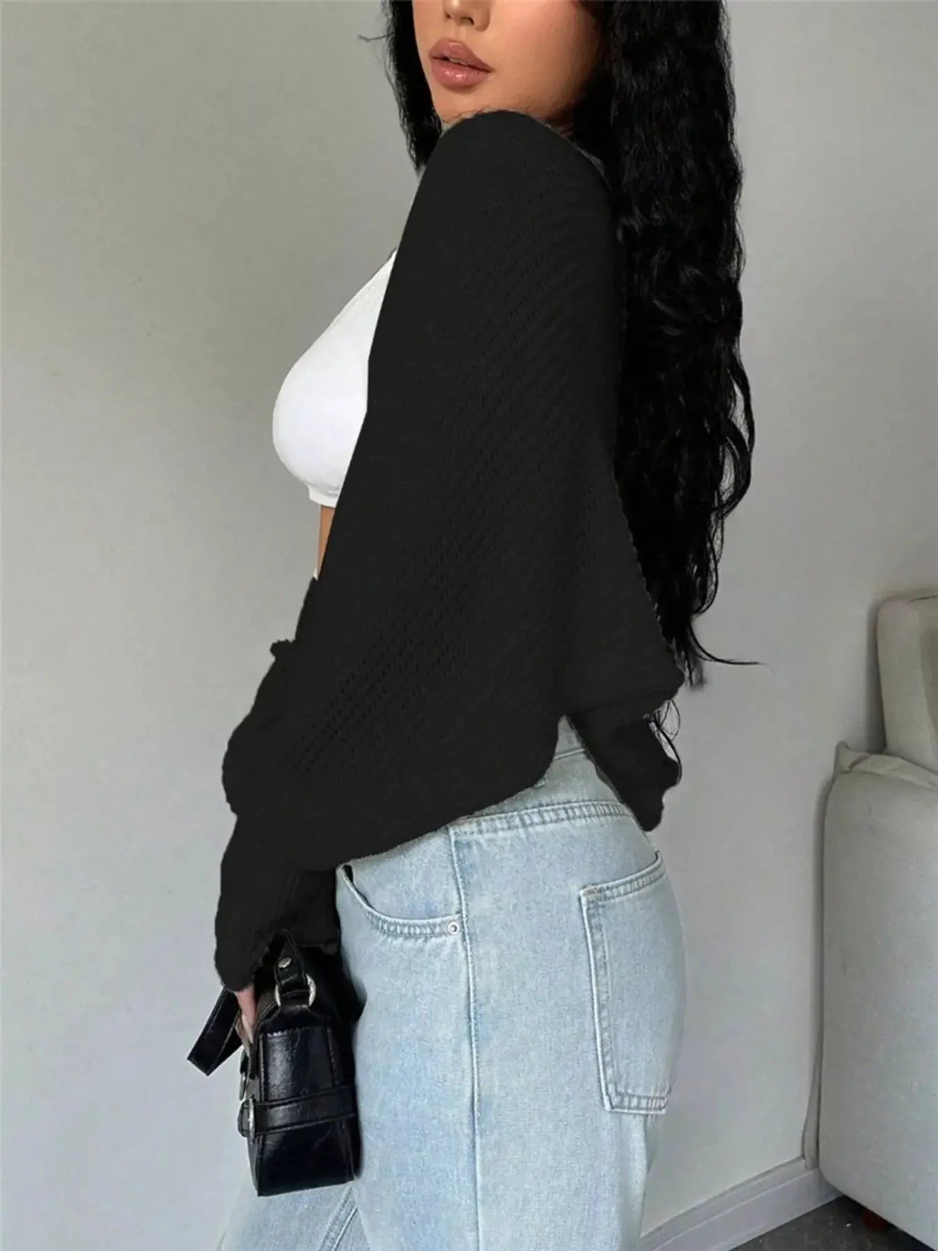 Cropped Knit Open Front Cardigan Simply Love