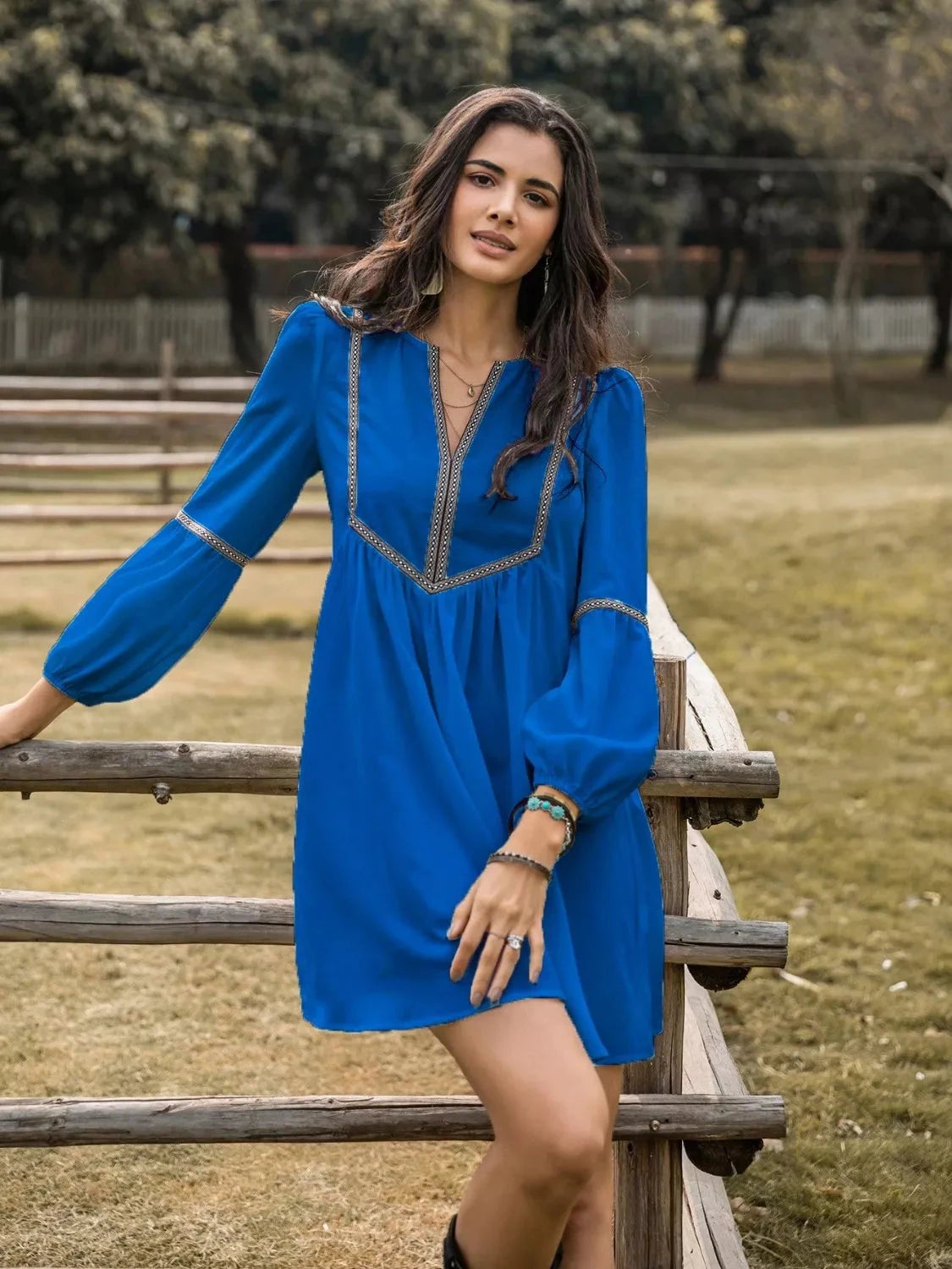 Long Sleeve Mini Dress with Contrast Trim Coco’s Tee Boutique
