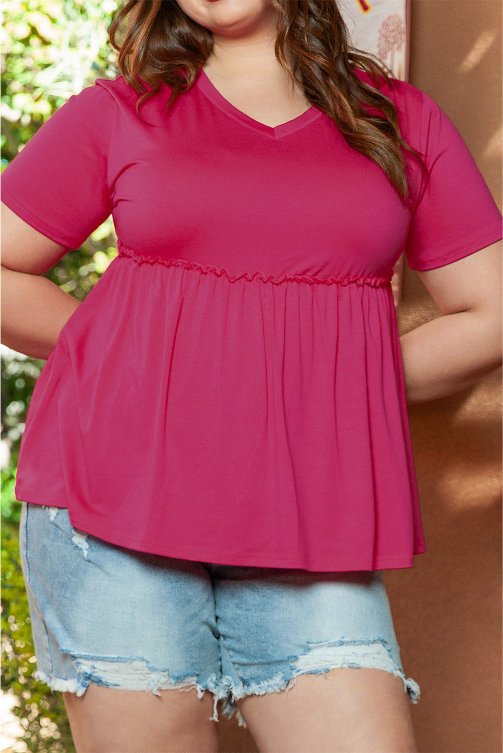 Elegant rose red flowy top for plus sizes