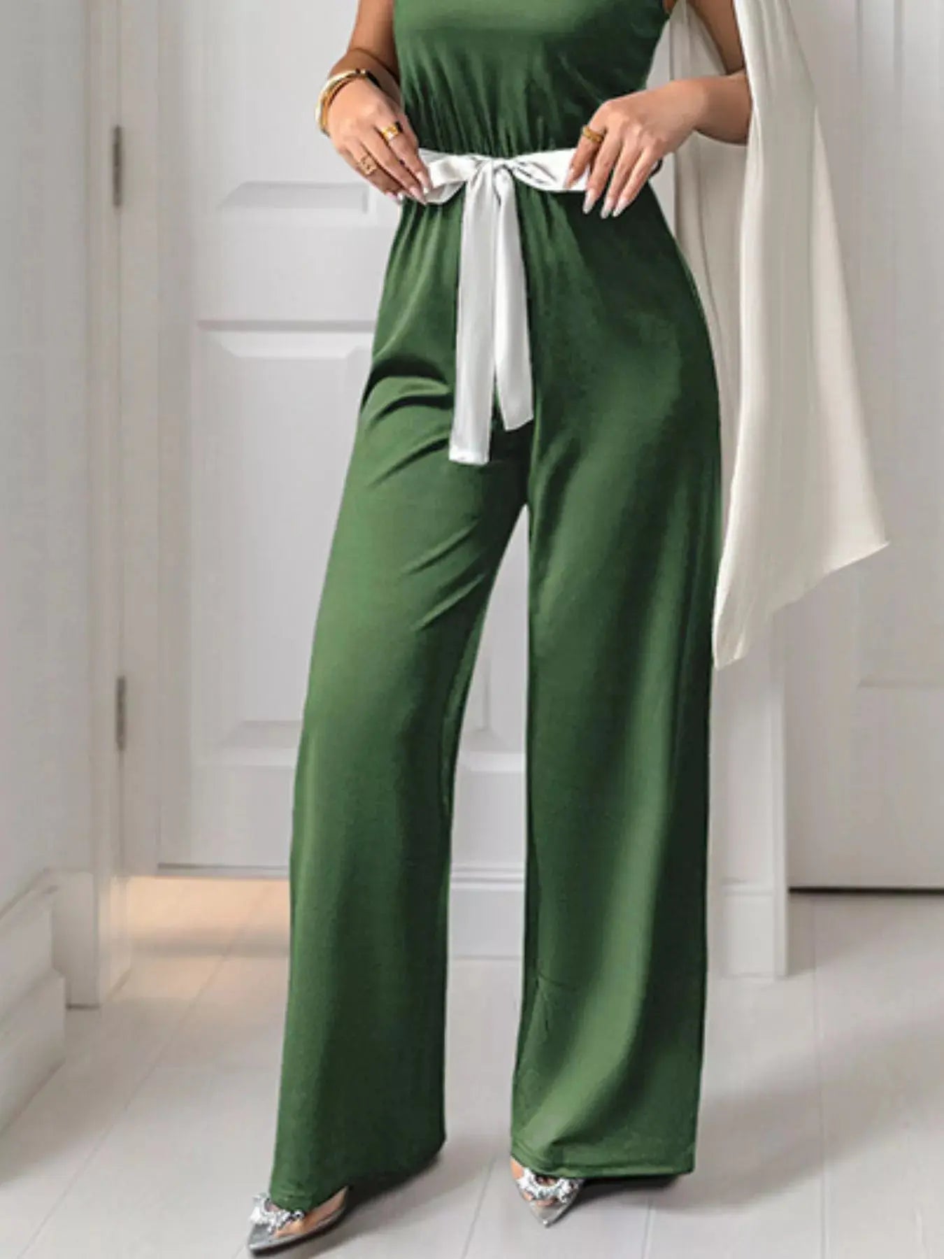 One-Shoulder Bowknot Wide Leg Jumpsuit Simply Love
