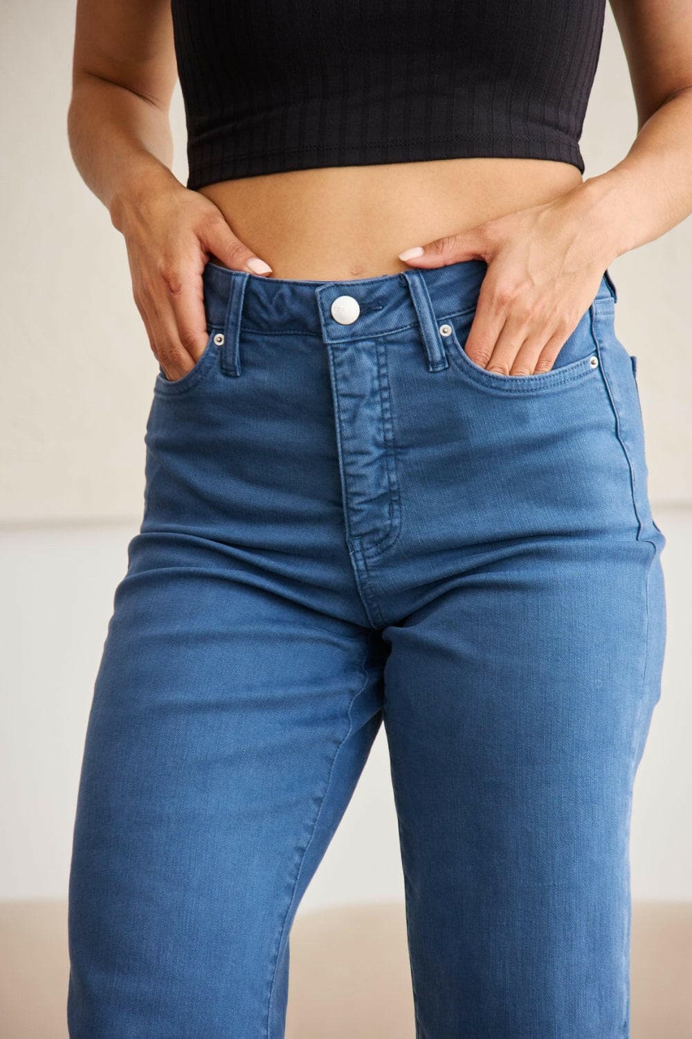 RFM Full Size Tummy Control High Waist Raw Hem Jeans.