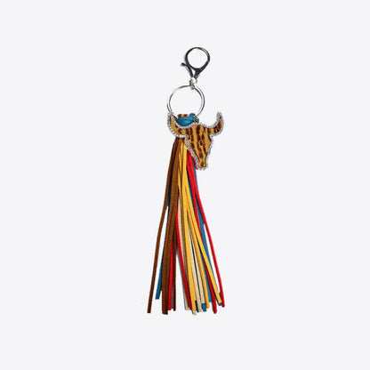 Rhinestone Bull Keychain with Tassel.