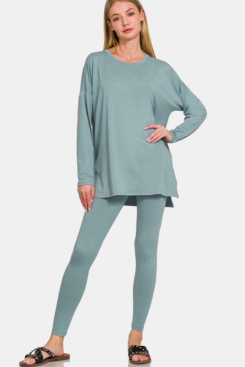 Zenana Full Size Brushed Microfiber Top and Leggings Lounge Set.