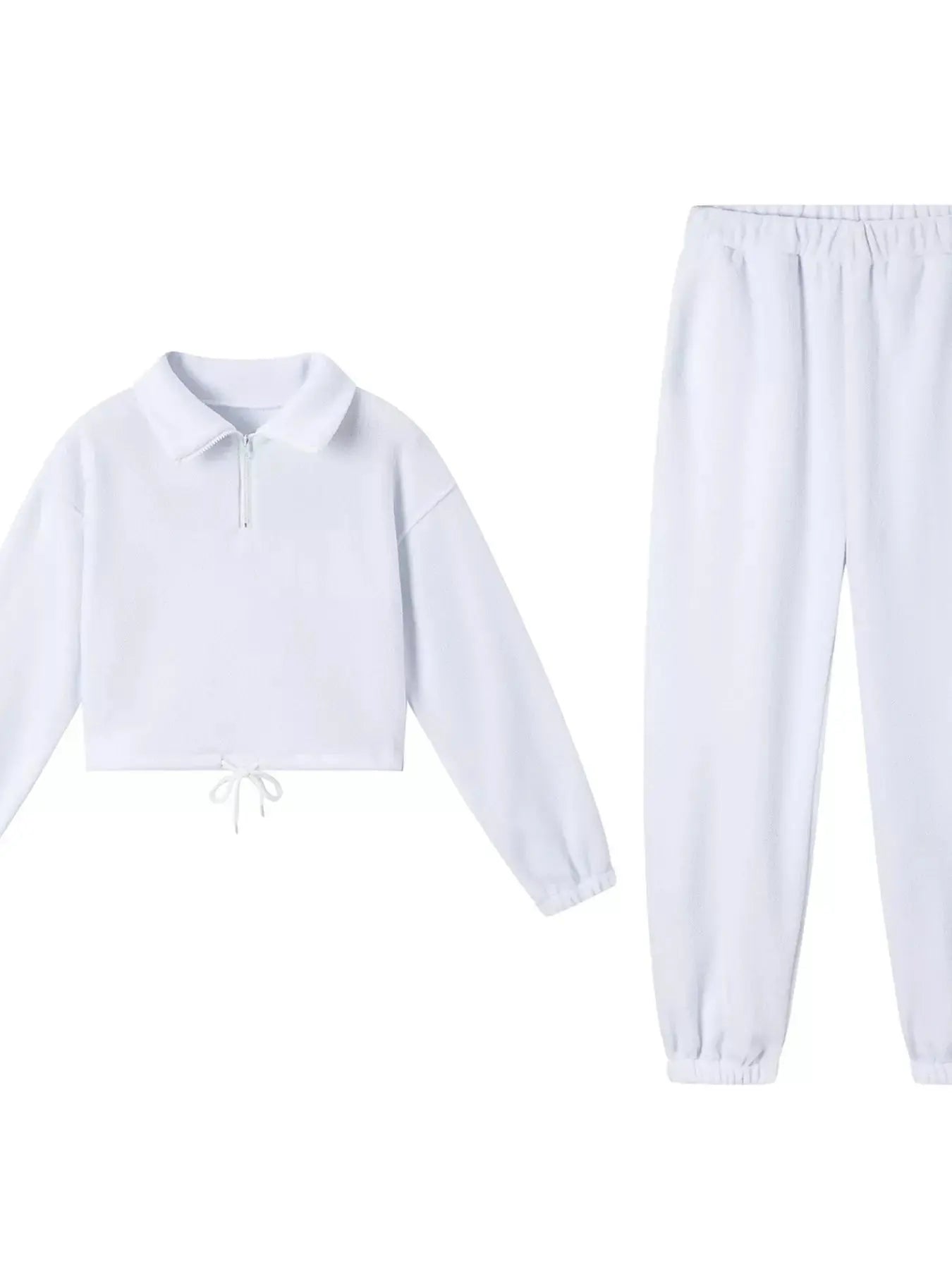 White Fleece Quarter Zip Sweatshirt And Pants Set Two Piece Loungewear Simply Love
