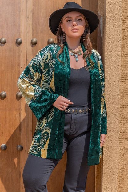 Plus Size Open Front Bohemian Style Long Sleeve Cardigan.