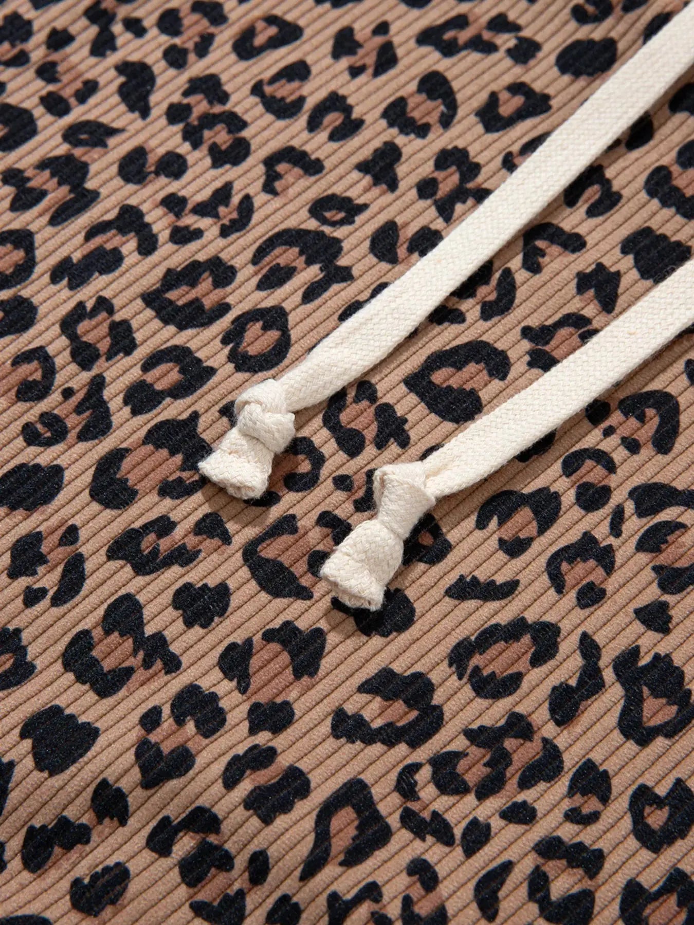 Ribbed Leopard Print Contrast Collar Zip Hoodie Simply Love