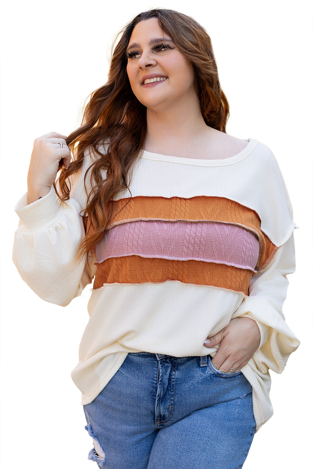 White knit drop sleeve top