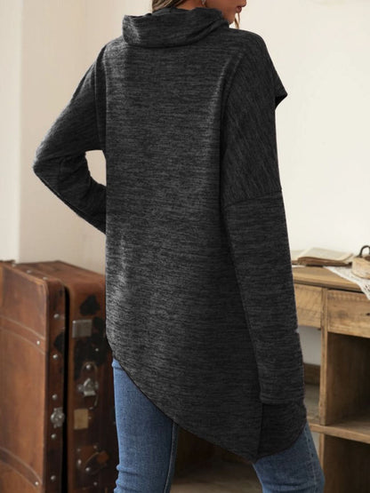 Asymmetrical hem cowl neck tee