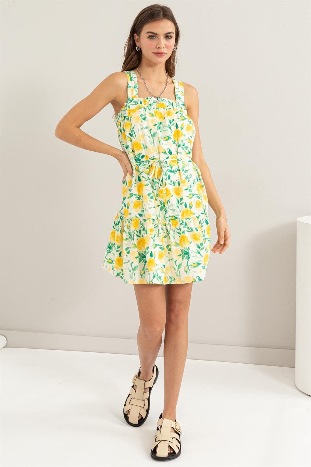 HYFVE Floral Tie Shoulder Mini Dress.