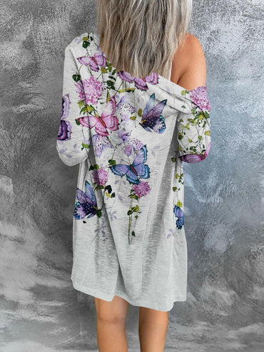 Printed Button Up Long Sleeve Cardigan.