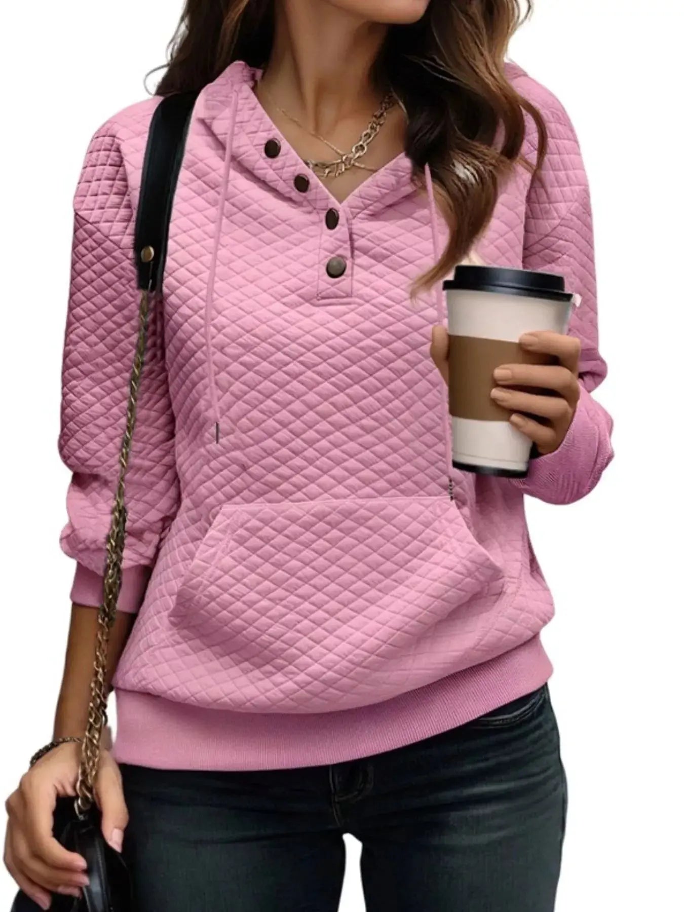 Drawstring Textured Dropped Shoulder Hoodie Simply Love