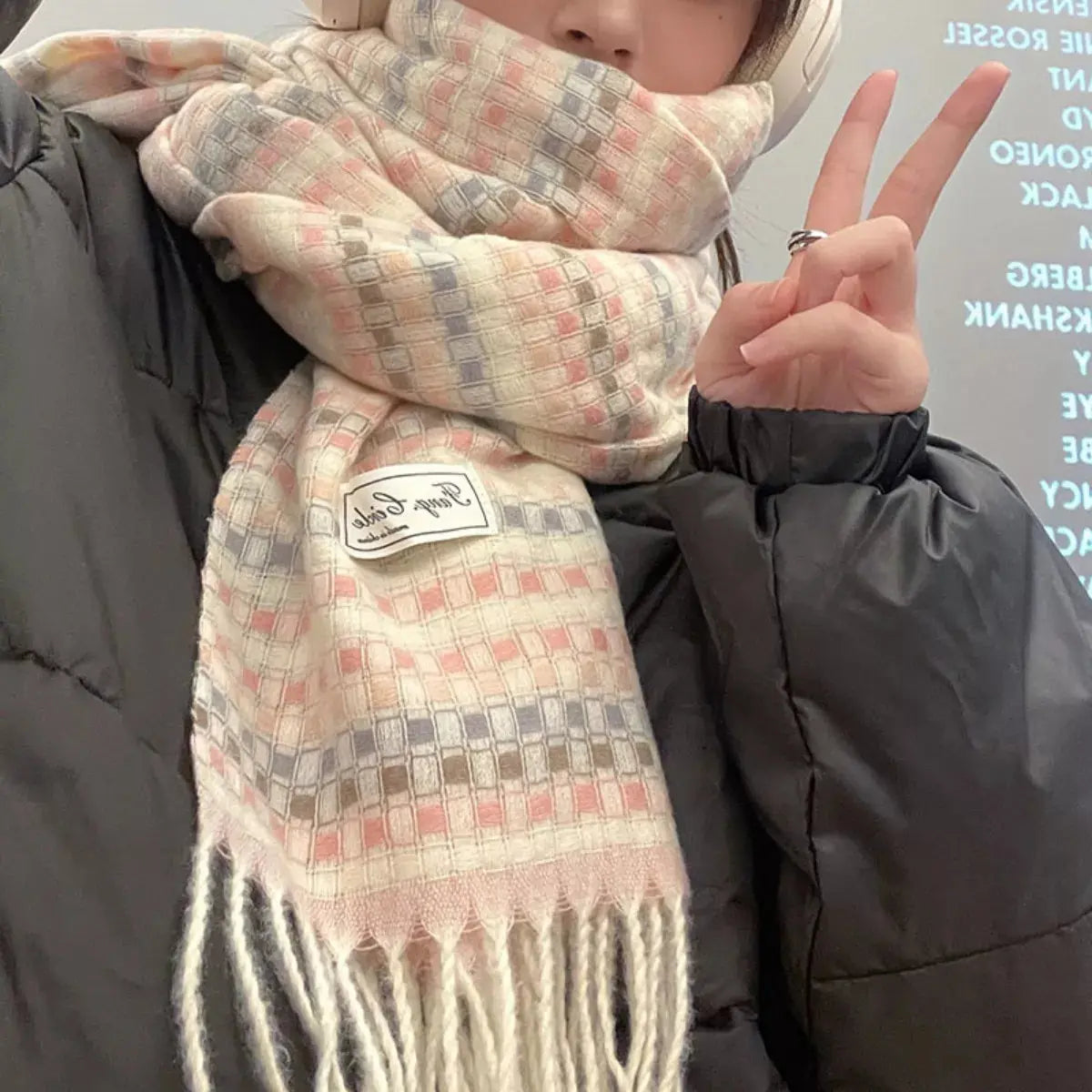 Plaid Fringe Warm Scarf Simply Love