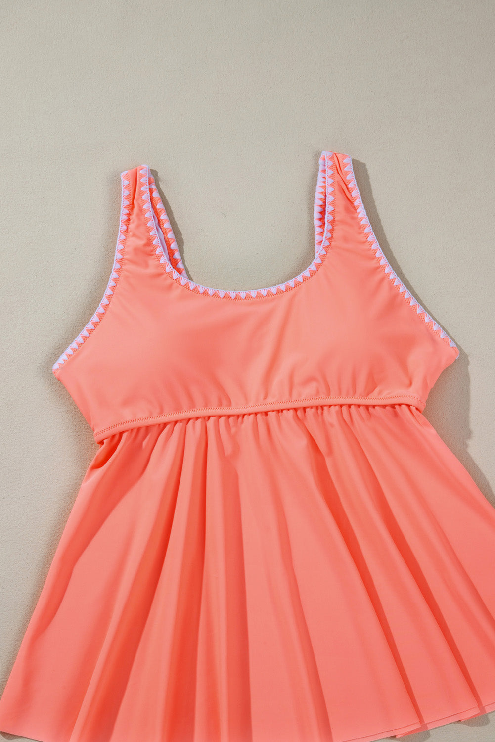 Fresh salmon ruffled peplum tankini with contrast trim