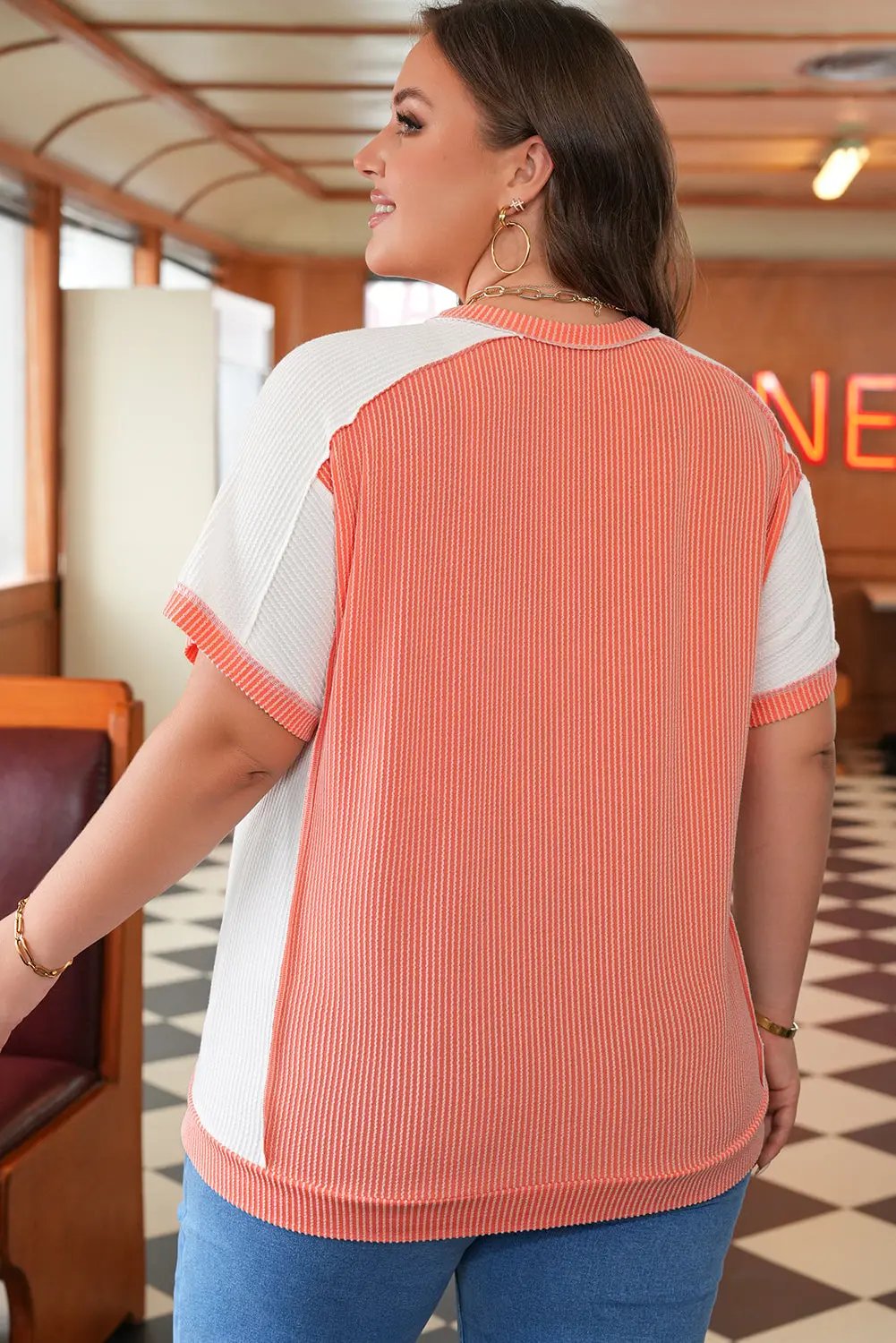 Carrot Twist Colorblock Hi Low Plus Size Short Sleeve Top Dear-Lover Dropshipping