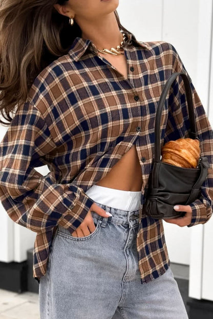 Plaid Oversized Button-Up Shacket with Drop Shoulders