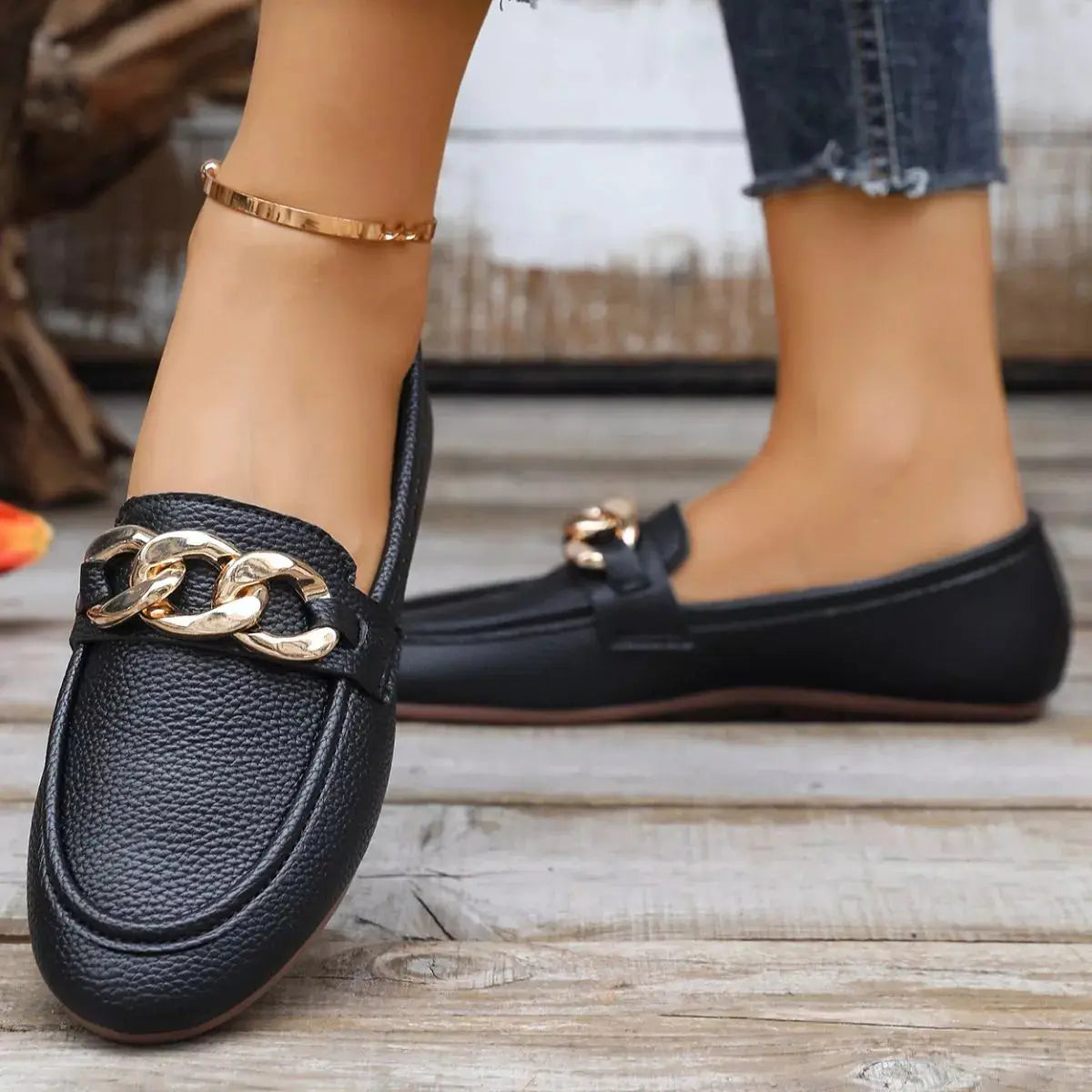 Buckle Decor Round Toe Slip-Ons Simply Love