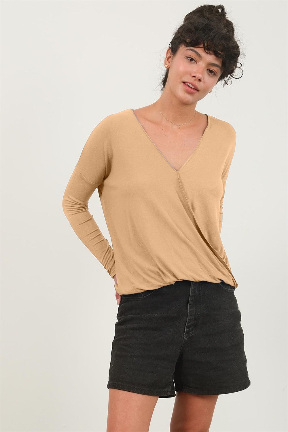 HYFVE Draped Drop Shoulder Long Sleeve Top.