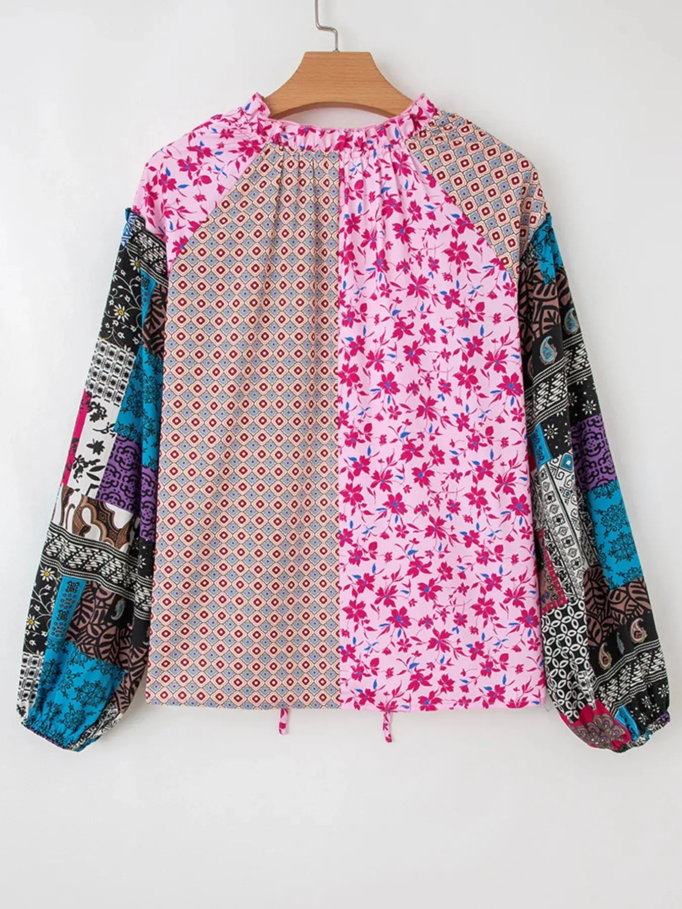 Boho Mixed Floral Drop Shoulder Bubble Sleeve Blouse Simply Love