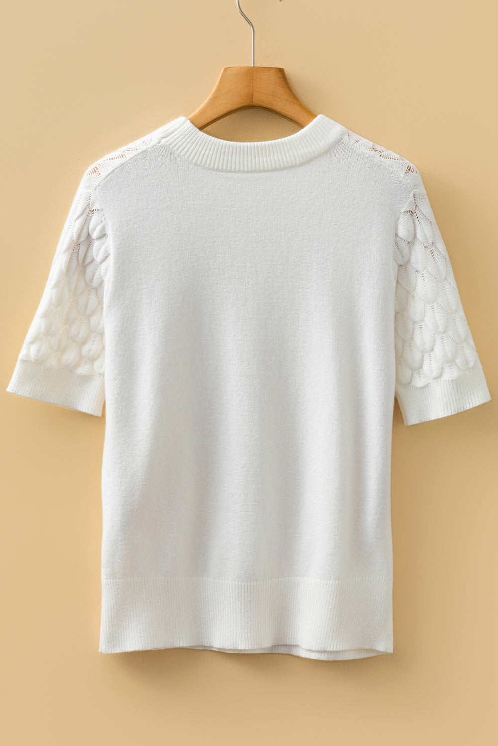White Fish Scale Knit Ribbed High Neck Short Sleeve Sweater Dear-Lover Dropshipping