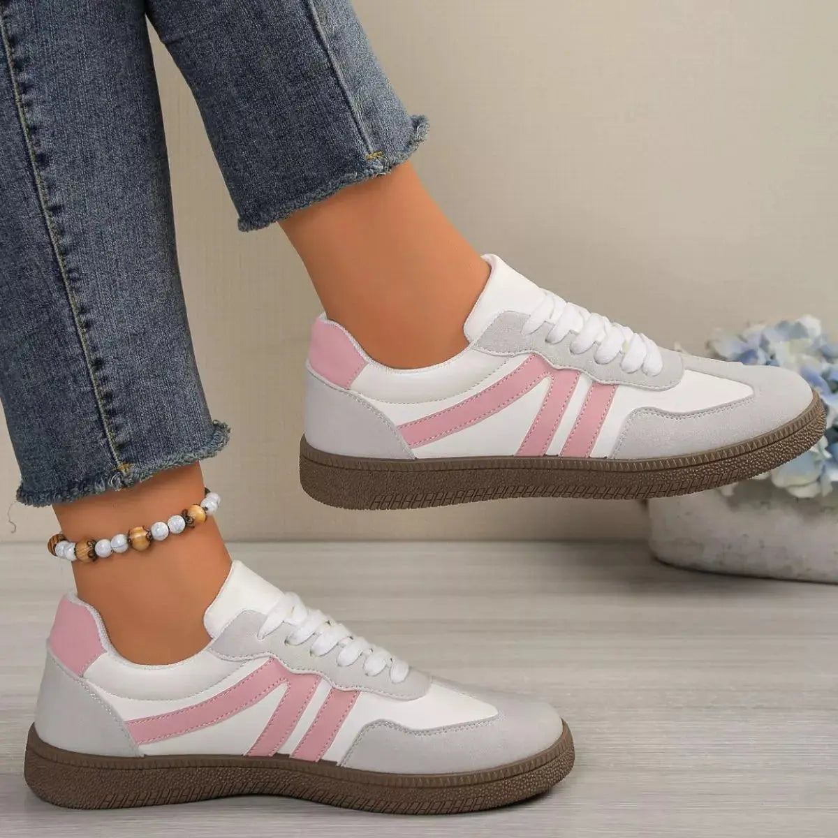 Striped Lace-Up Casual Sneakers Simply Love