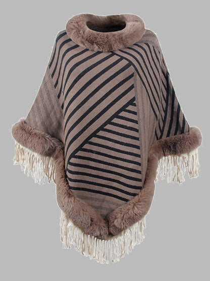 Striped Fringe Hem Poncho.