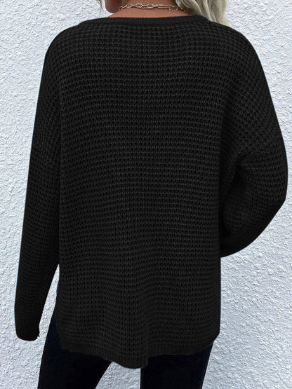 Notched Long Sleeve Sweater.