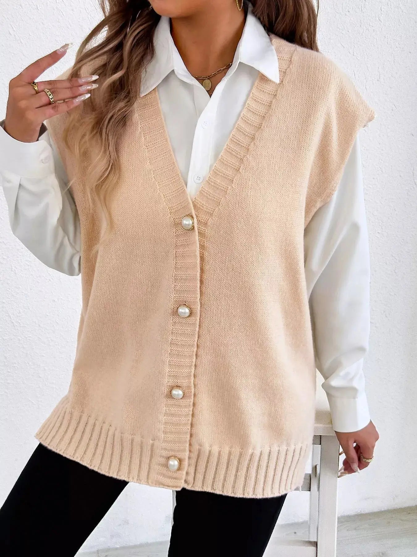 Button-Down Button Up Sweater Vest Simply Love