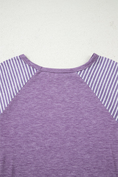 Tillandsia Purple Contrast Print Striped Raglan Long Sleeve