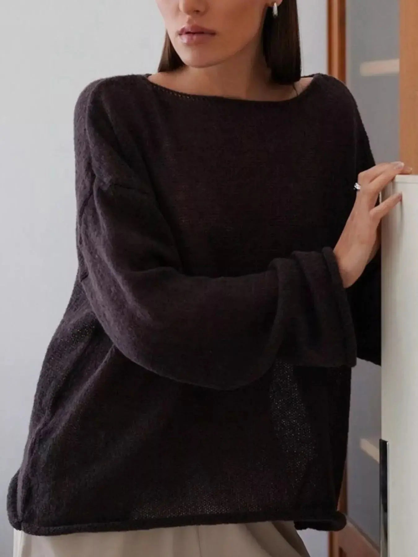 Boat Neck Dropped Shoulder Sweater Simply Love