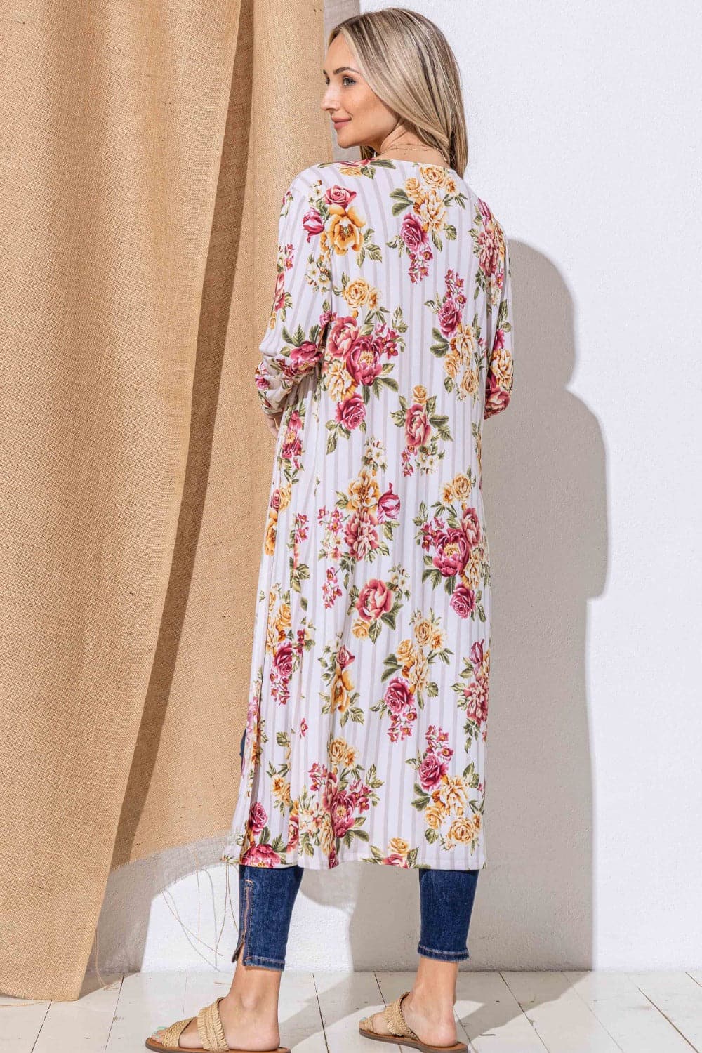 Floral longline cardigan - open front design