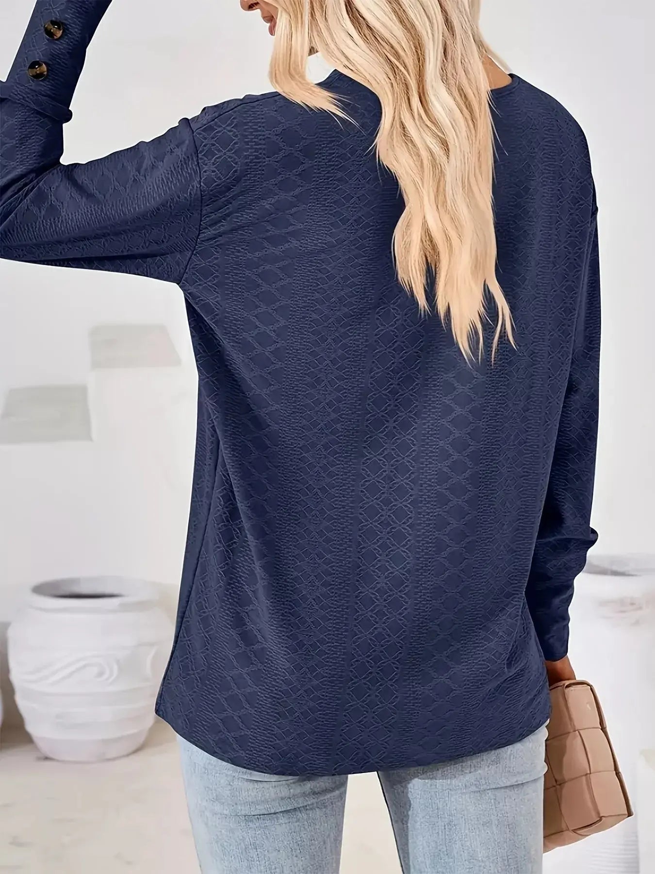 Plus Size V-Neck Textured Long Sleeve T-Shirt Simply Love