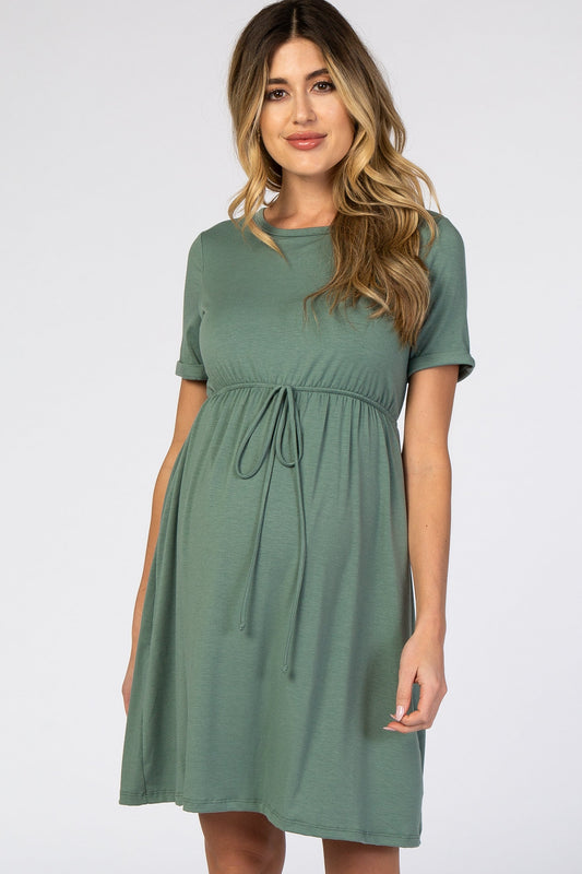 PinkBlush PinkBlush Sage Green Cuff Sleeve Waist Tie Maternity Dress - Main Product Image