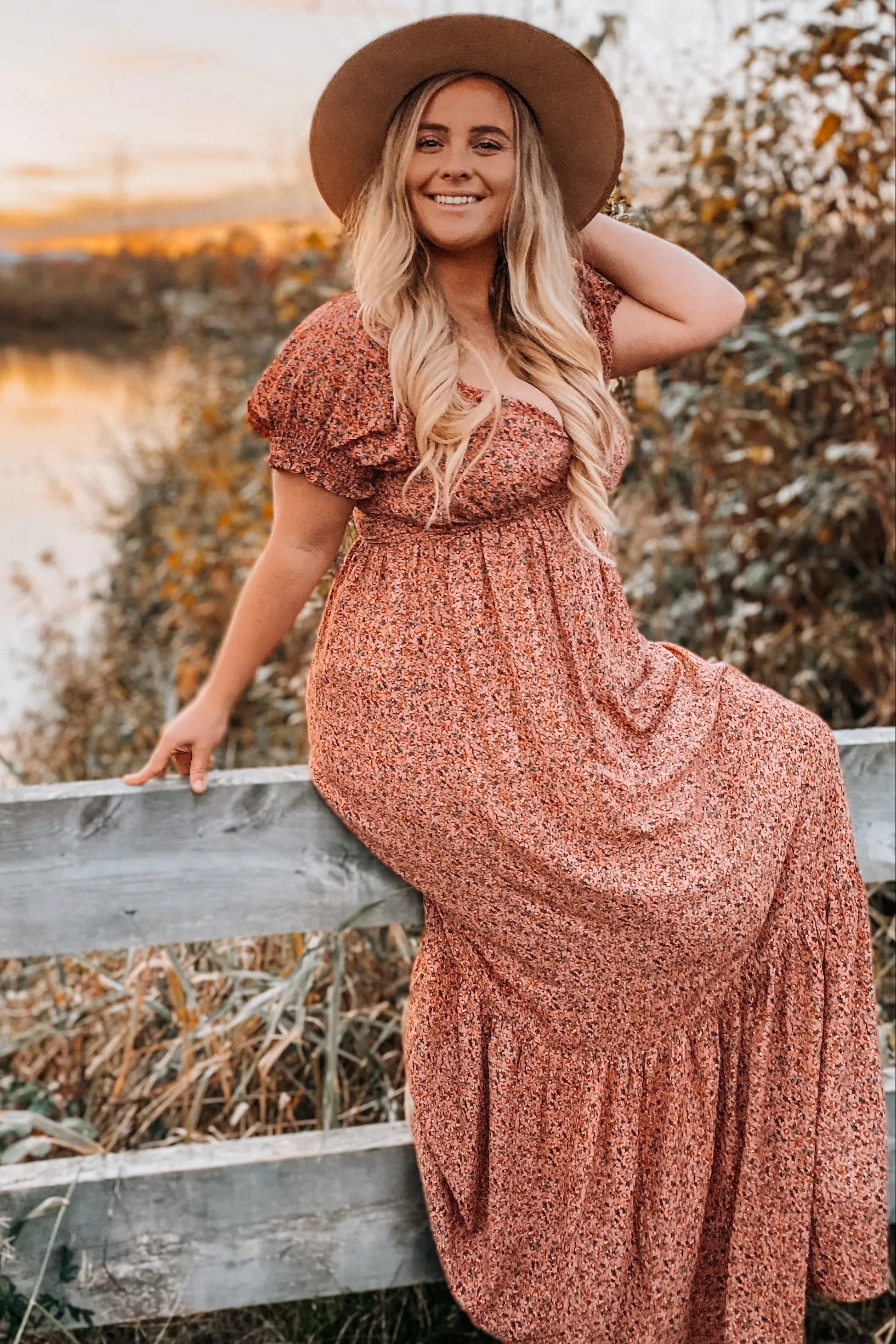 Pink Floral Puff Sleeve Maxi Dress Smocked Waist Tiered Hem PinkBlush