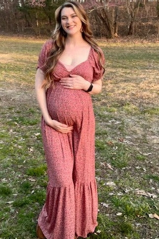 Pink Floral Puff Sleeve Maternity Maxi Dress For Expecting Moms PinkBlush