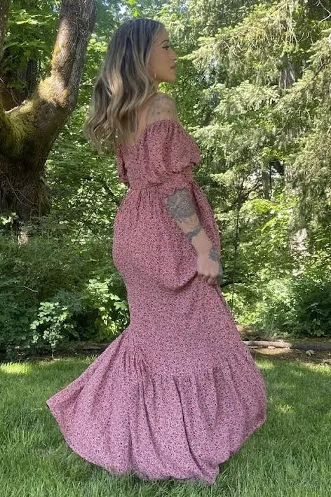 Pink Floral Puff Sleeve Maxi Dress Smocked Waist Tiered Hem PinkBlush