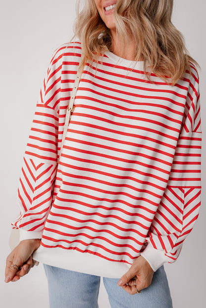 Chic orange stripe oversized crew neck sweatshirt