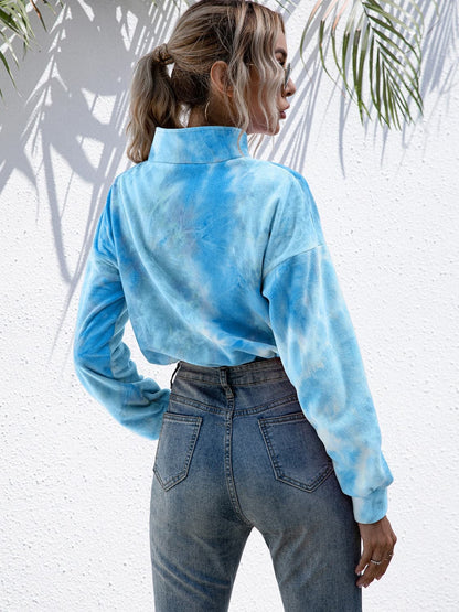 Tie-Dye Quarter Zip Dropped Shoulder Sweatshirt.