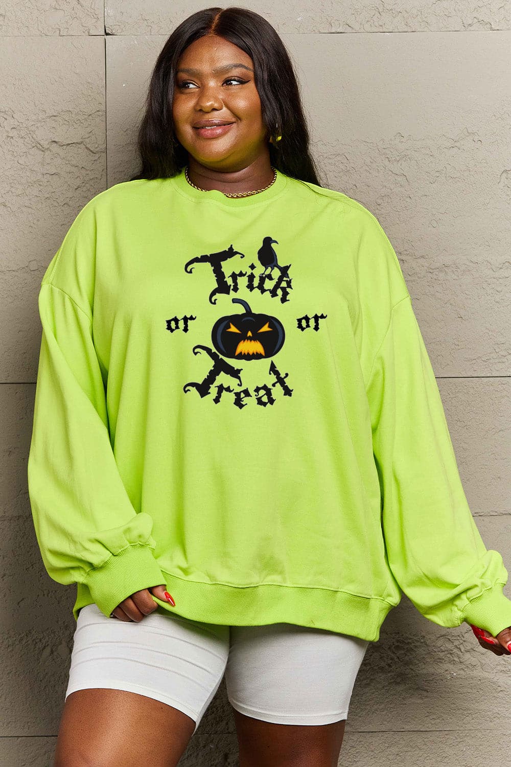 Simply Love Full Size TRICK OR TREAT Graphic Sweatshirt.