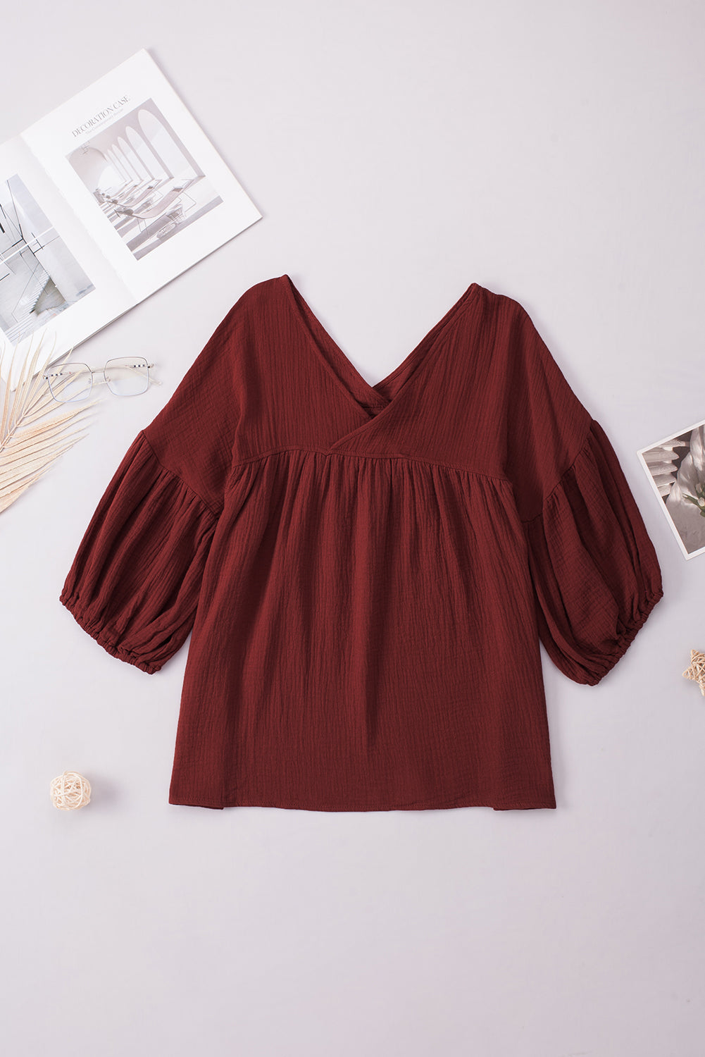 Dropped Shoulder V-Neck Blouse Coco’s Tee Boutique