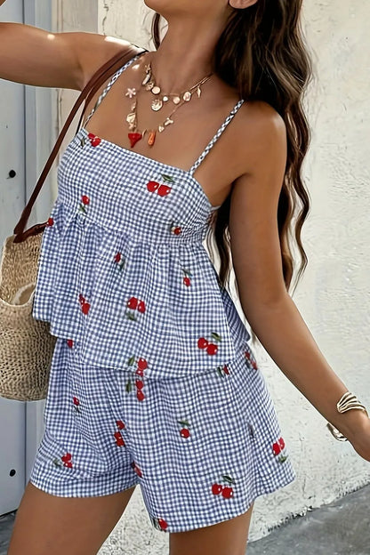 Cherry Sweet Summer Set – Gingham Cami & Shorts Two-Piece
