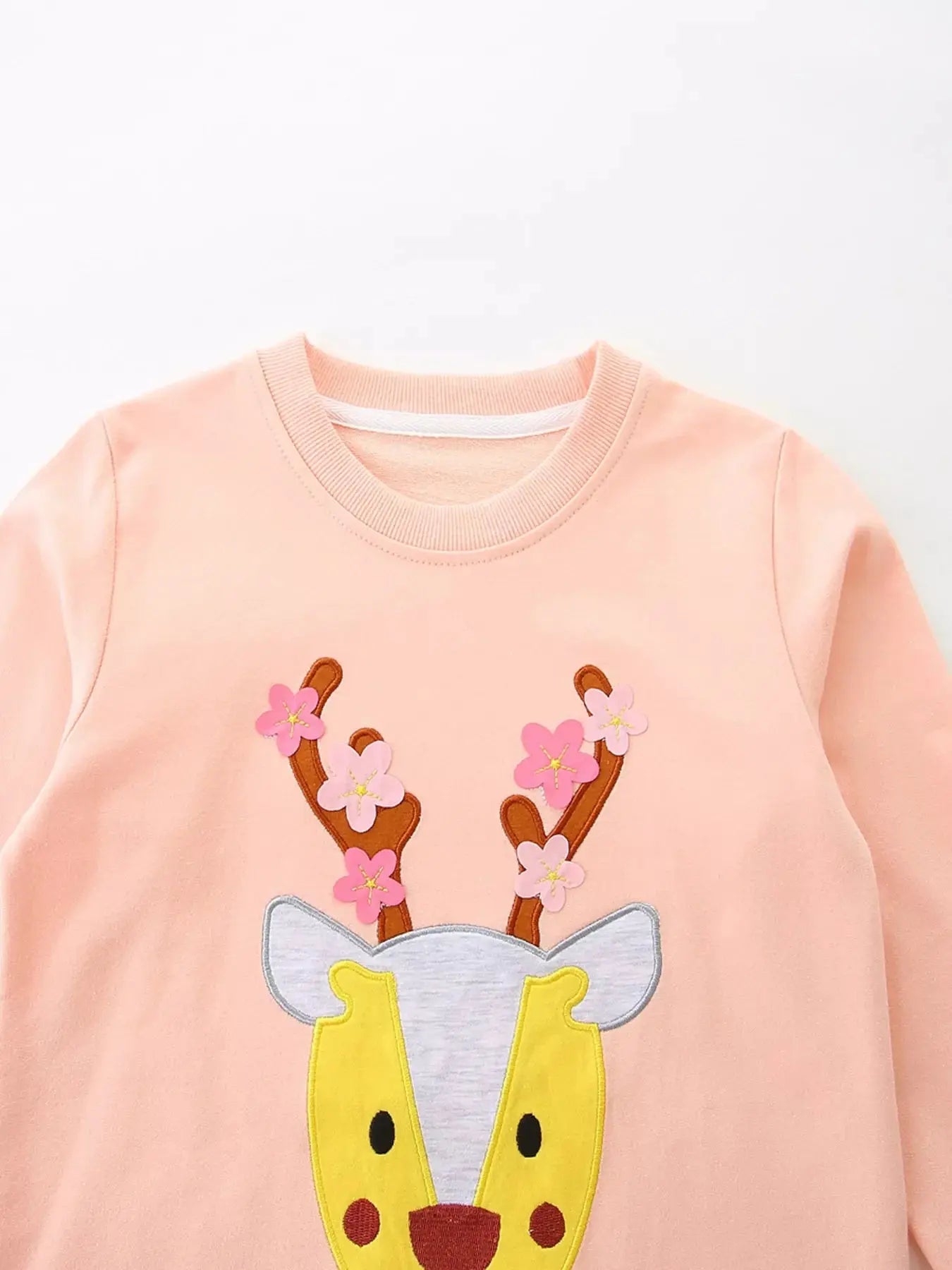 Children's Reindeer Applique Round Neck Sweatshirt Simply Love